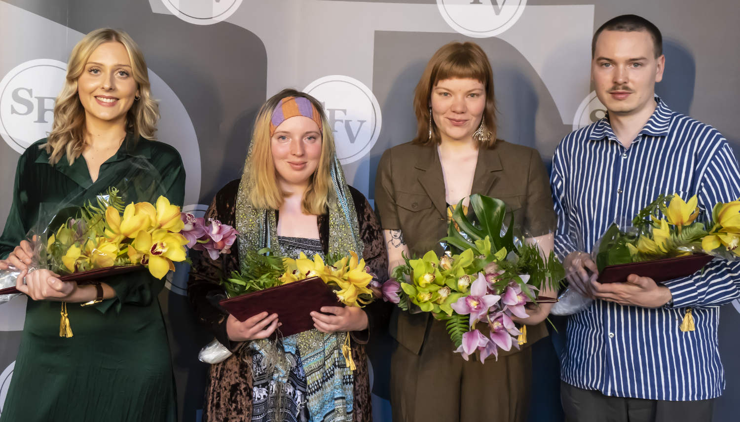 Vendla Fagerudd (III pris), Amanda Nylund (II pris), Alexandra Harald (I pris) och Daniel Wickström (hedersomn.). 