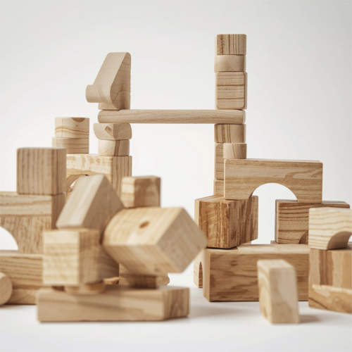 Träblock arrangerade på ett arkitektoniskt sätt